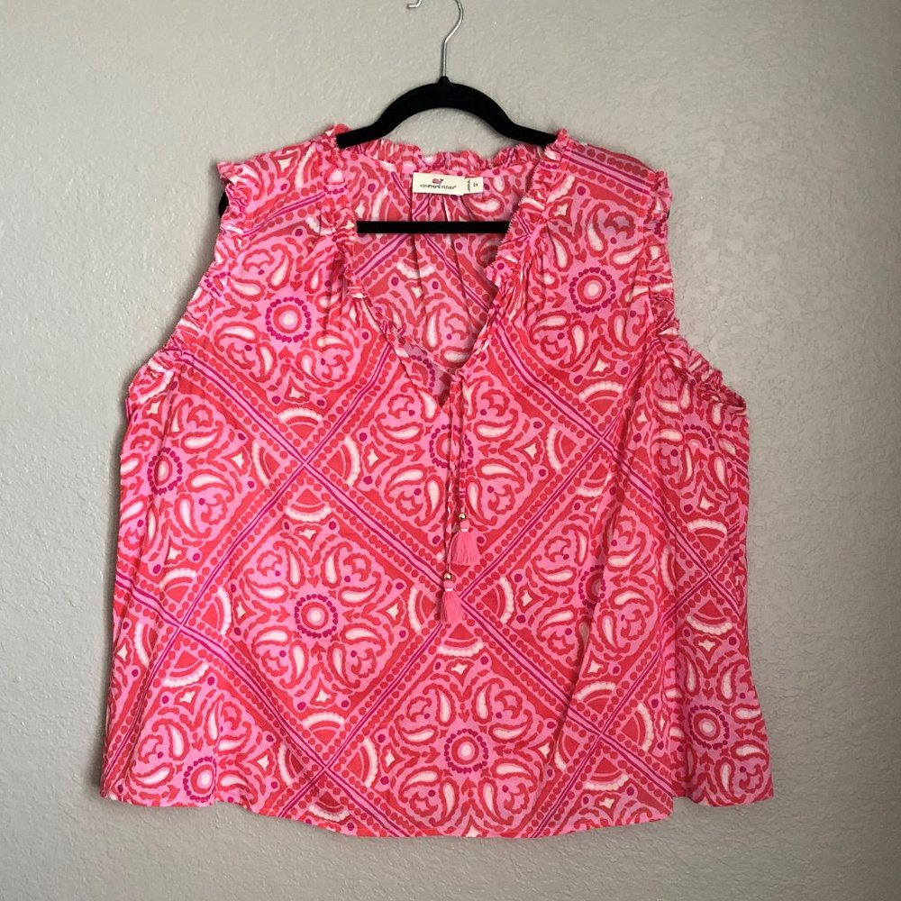 Vineyard Vines Size 2x Pink Paisley Cotton Blend Sleeveless Top